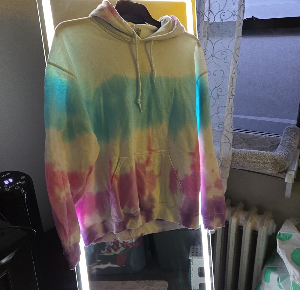 Gildan Pastel Tie-Dye Crewneck Hoodie in Blue, Pink & Purple